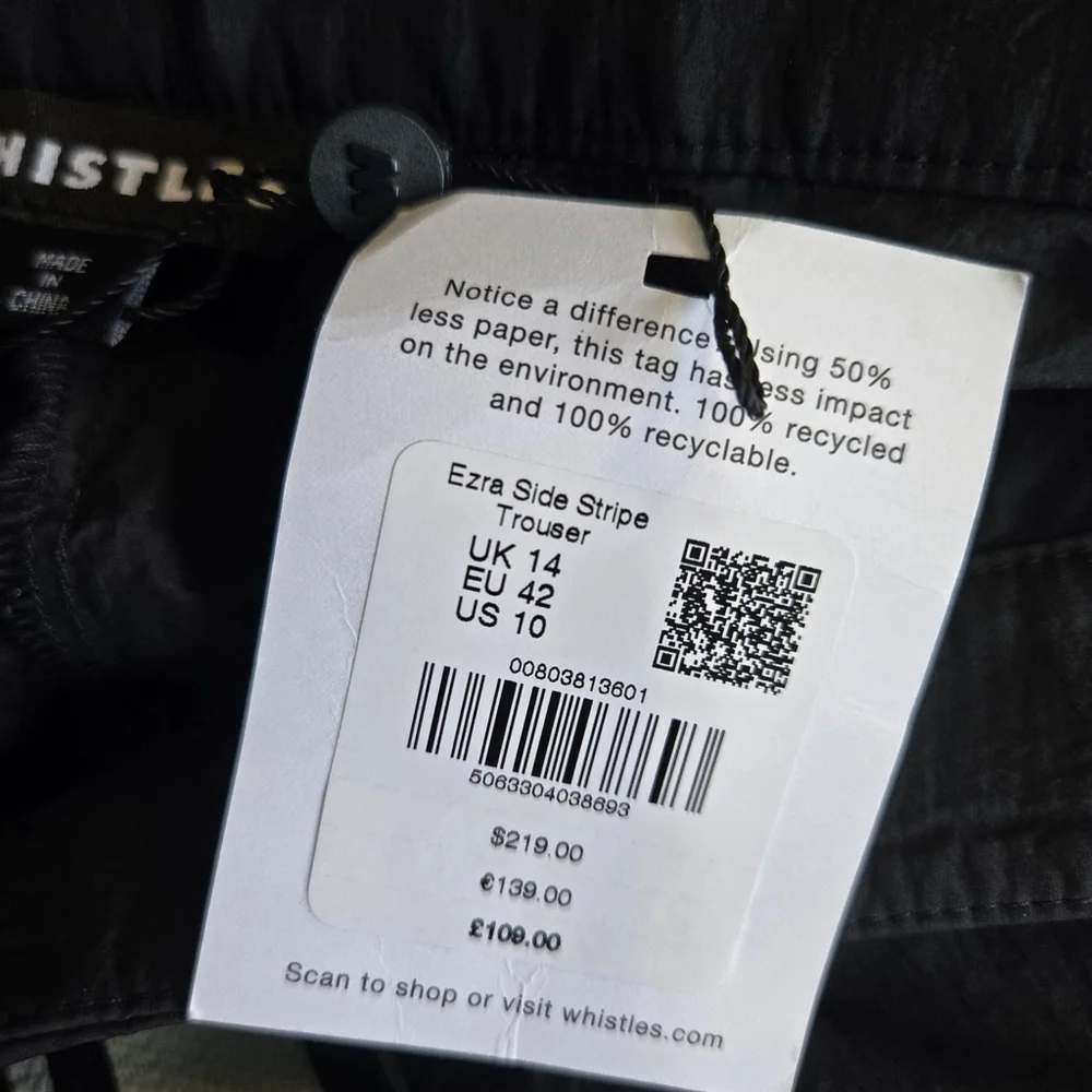 Whistles Ezra Black Side Stripe Straight Leg Trousers Size 10 NWT Sporty Casual - Picture 5 of 9